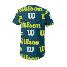 Wilson Tennis Tshirt All Over Logo Tech (Cotton Blend) Blue Green Boys